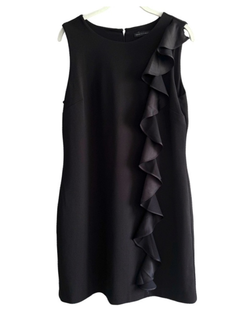 WHBM Sleeveless Cocktail Dress Side Ruffle Crepe Sheath Black Size M